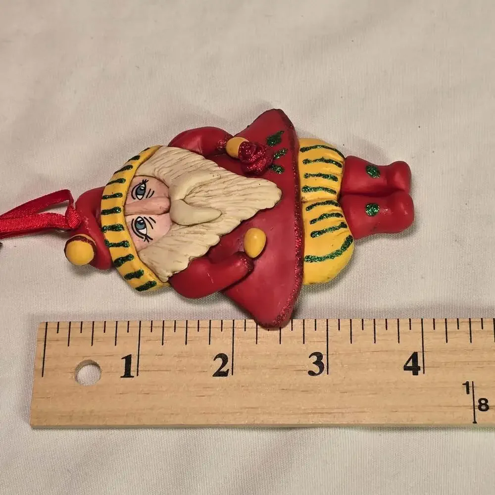 Silvestri Handcrafted “Let Love Grow” Santa Ornament Red & Yellow Glitter Xmas